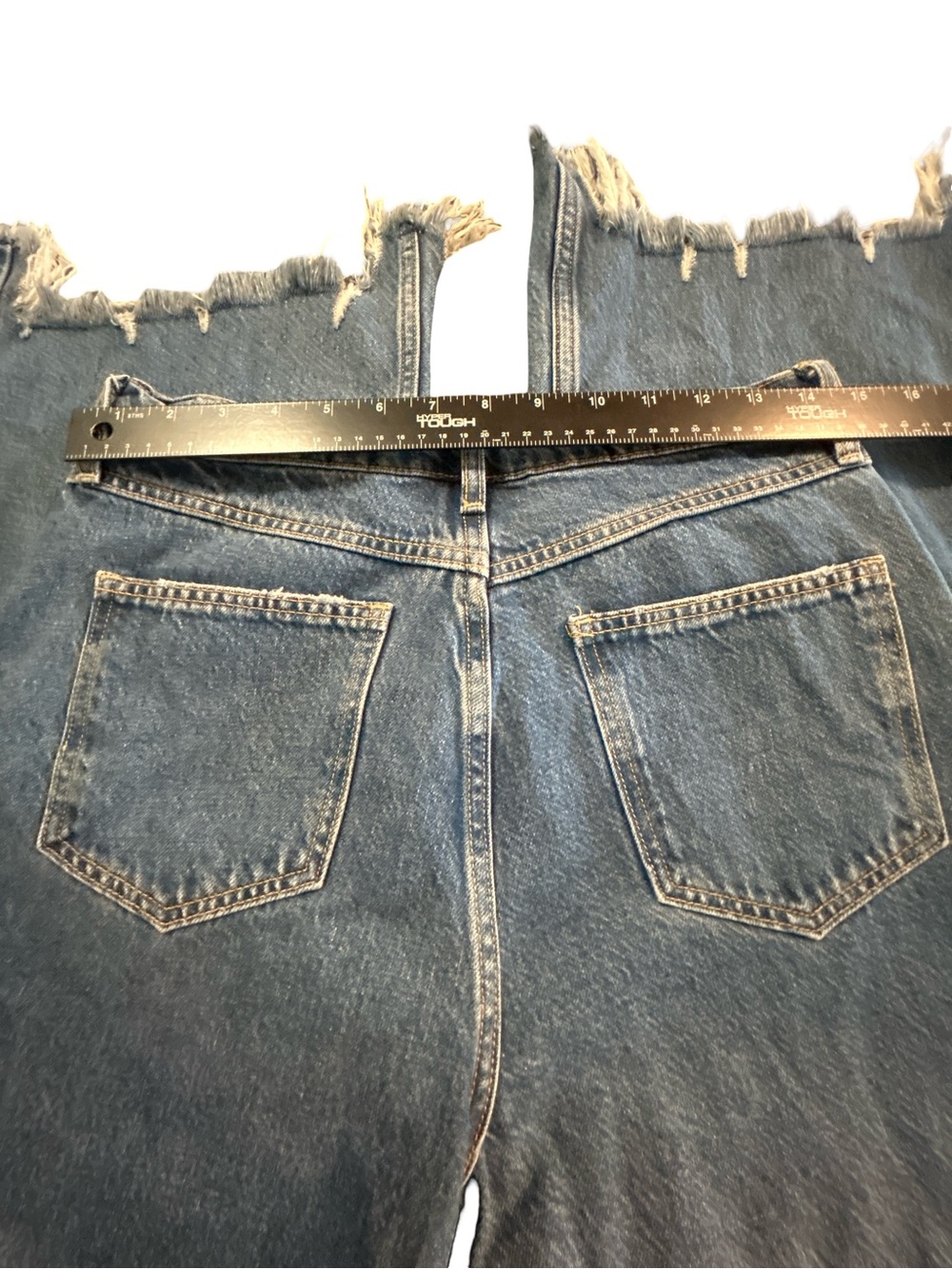 We The Free People Wide Leg Boho Grunge Distressed Raw Hem Jeans Blue Size 29 - Picture 7 of 8